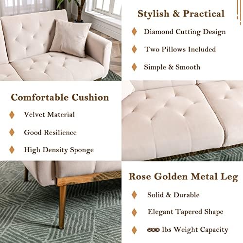 White Teddy Upholstered Futon Sofa Bed with 3 Adjustable Positions H4778