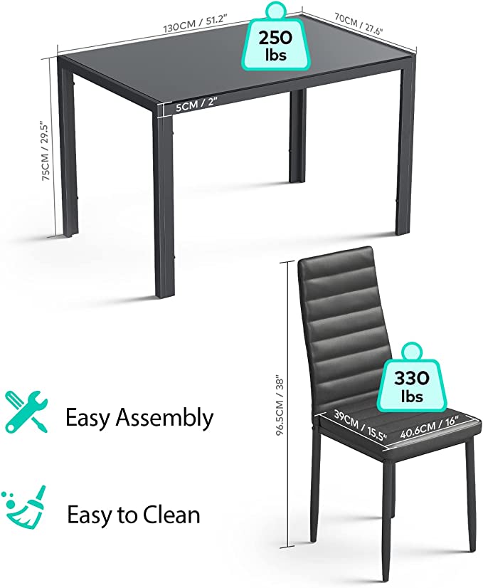 Black PU Leather Dining Table Set with 6 Chairs T89490