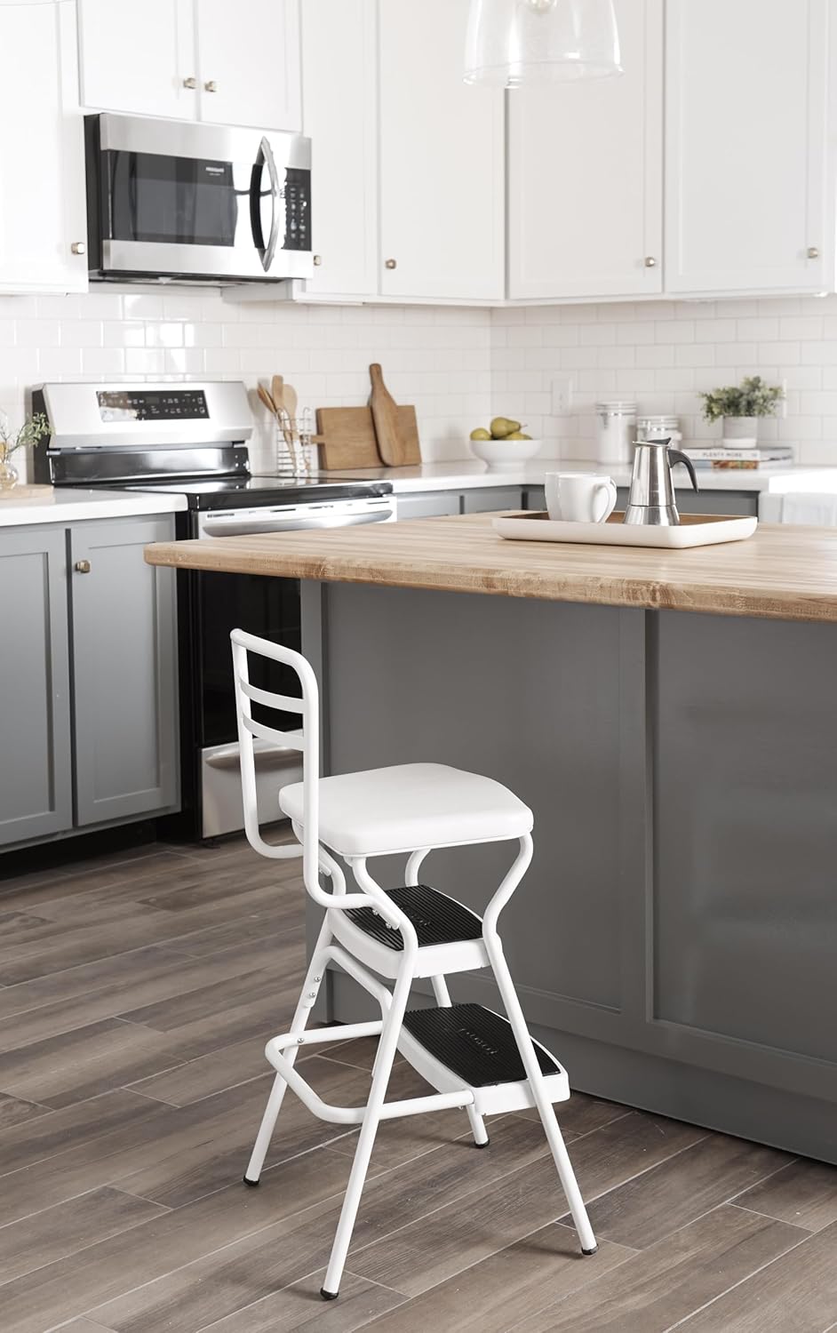 Teal and White Retro Chair with Step Stool F27979