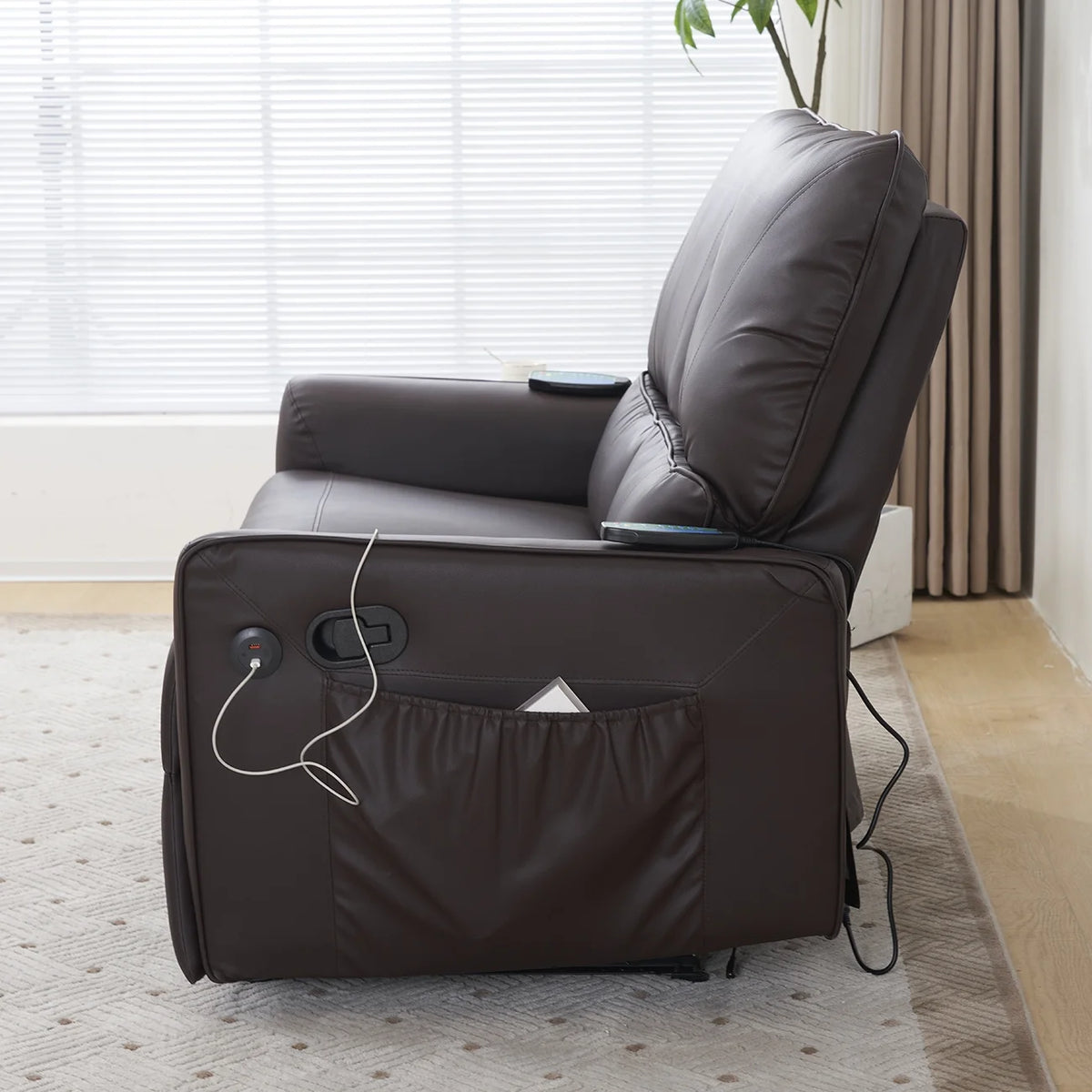 Brown 2 Seater Power Recliner with Massage and Heat T64007
