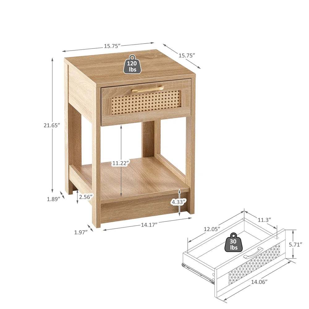 Rattan Nightstand with Drawer and Shelf N5537