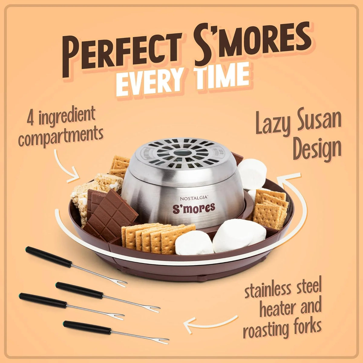 Brown Electric Smores Maker with 4 Roasting Forks Y820150