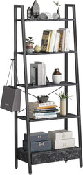 Black 5-Tier Ladder Shelf with Drawer J5293