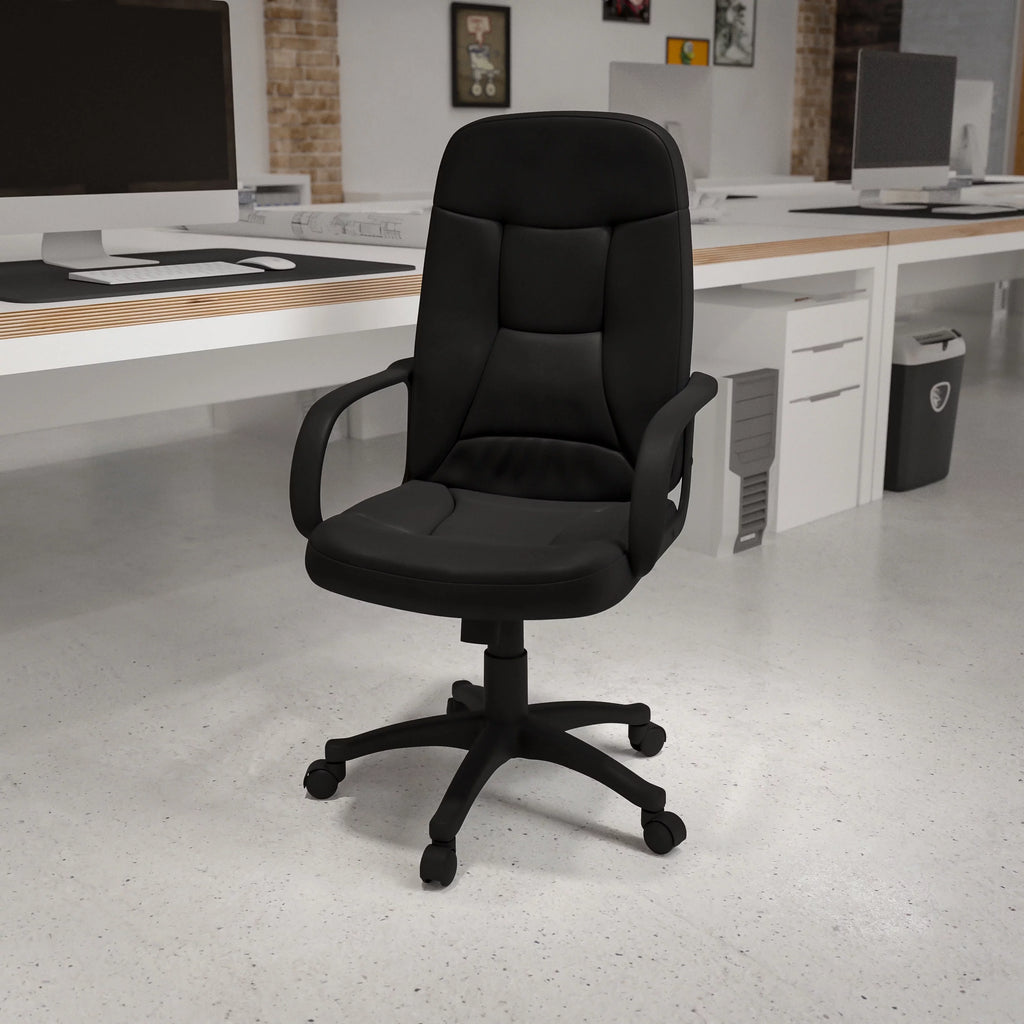 Black Glove Vinyl Executive Swivel Office Chair with Arms R517454