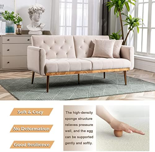 White Teddy Upholstered Futon Sofa Bed with 3 Adjustable Positions H4778