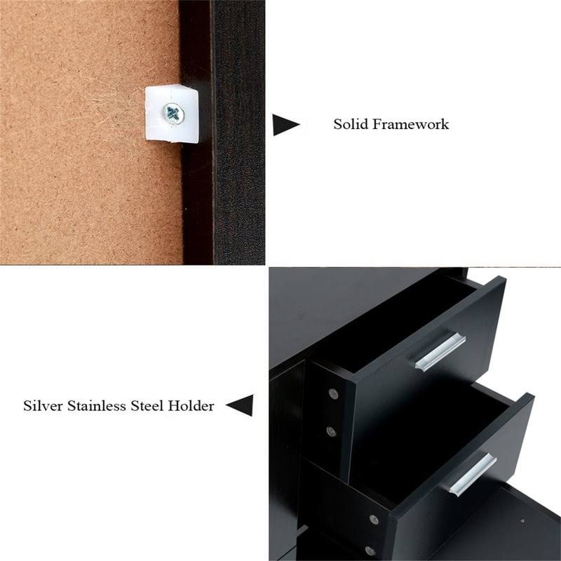 Black Wood Finish Storage Cabinet with 2 Drawers and 3 Side Cabinet E642343