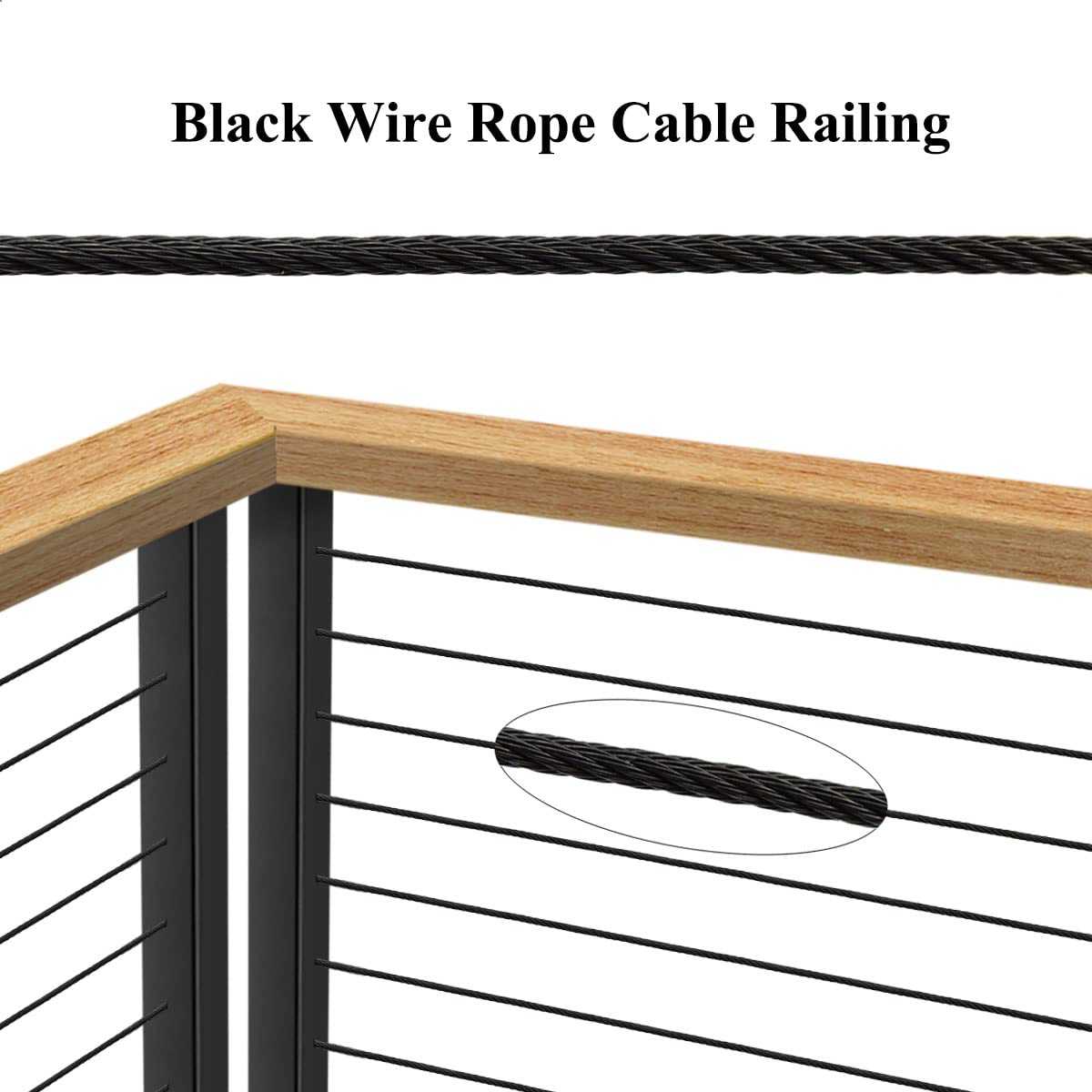 150ft Black T316 Stainless Steel Wire Rope Cable, 7 x 7 Strands W957