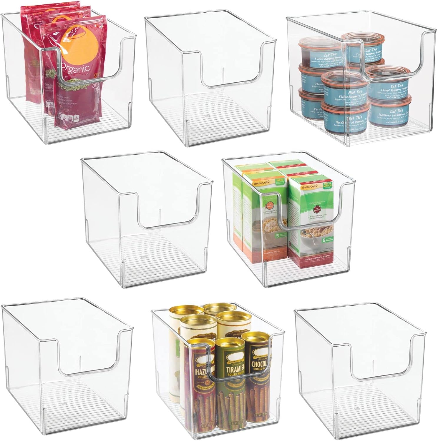 White Plastic Open Front Storage Organizer Bin Basket, 8 Pack O122613