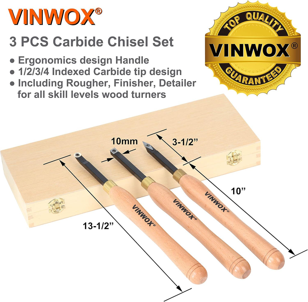 3 PCS Carbide Wood Lathe Turning Tool Set T3719