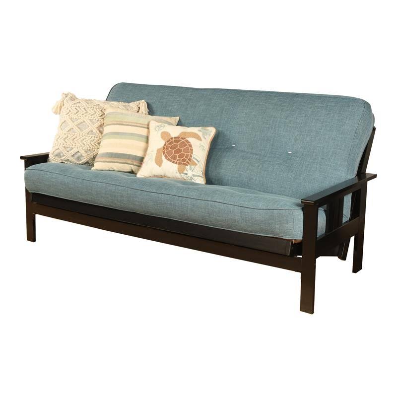 Black Full Size Futon Frame with Linen Aqua Mattress T61644