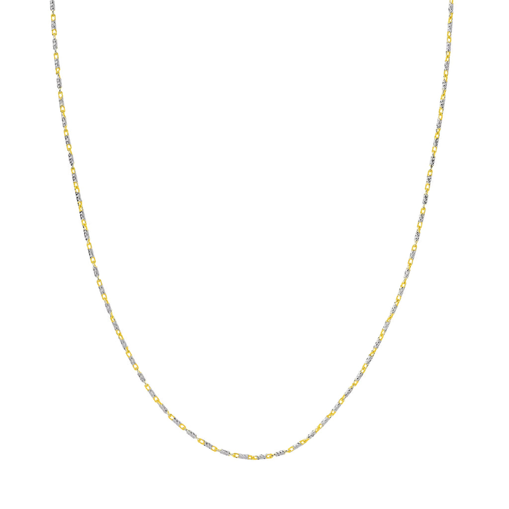14K Two-Tone Gold 16" 1.5mm Diamond Cut Chain Necklace N4089
