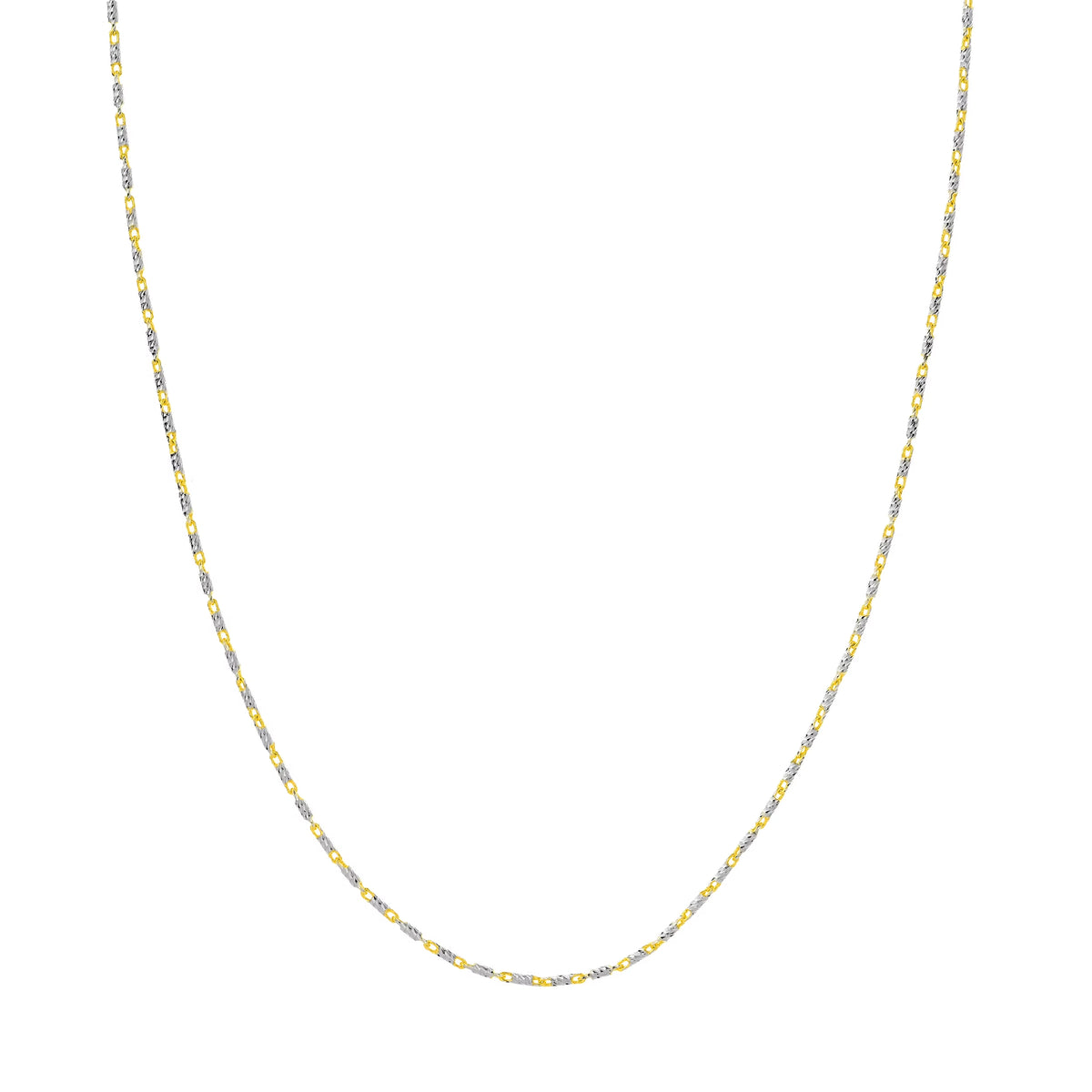 14K Two-Tone Gold 16" 1.5mm Diamond Cut Chain Necklace N4089