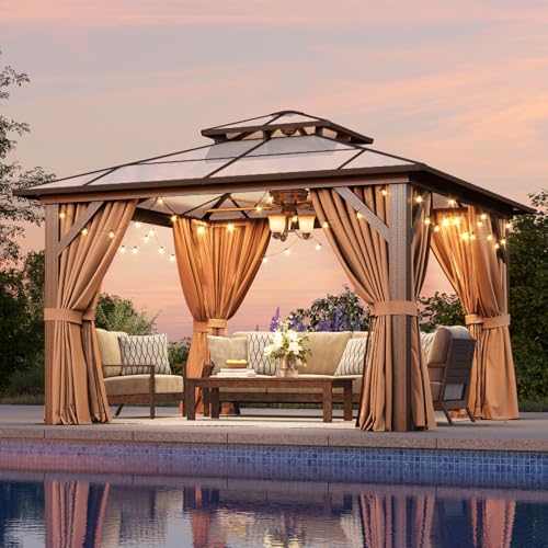 12'x16' Hardtop Gazebo with Netting and Curtains B7192