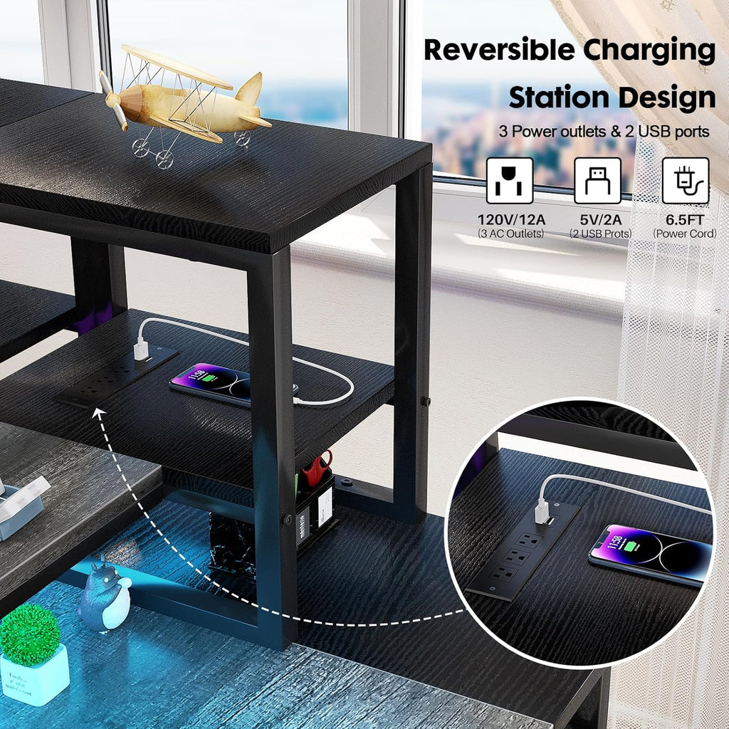 Grey Gaming Desk with LED and Storage Shelves G603541
