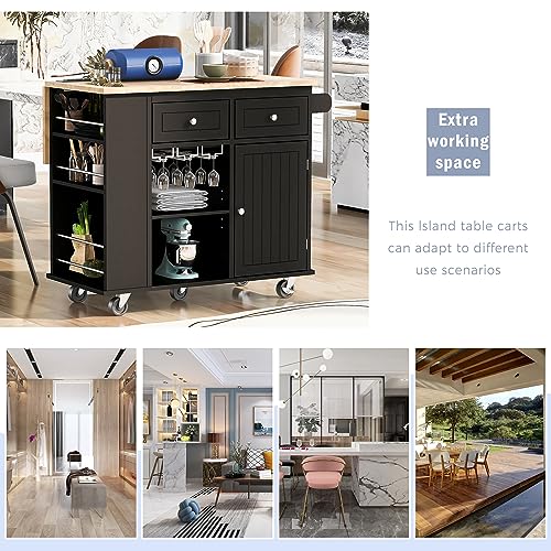White Kitchen Island with Storage, Drop Leaf, Power Outlet, 2 Drawers, Wine Rack, Spice Rack B486