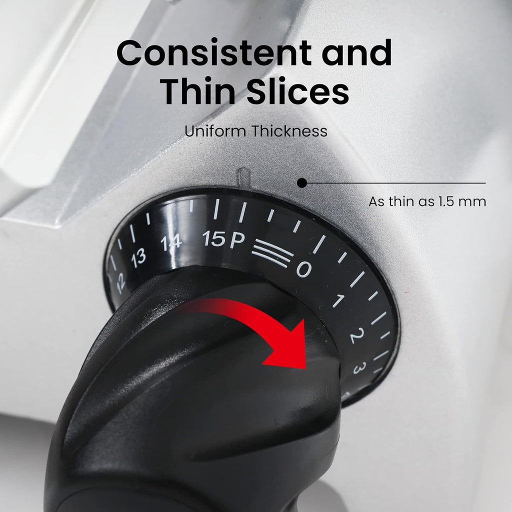 Electric Meat Slicer with 8 Carbon Steel Blade, 0.5mm to 15mm Adjustable Slicing Thickness Y465963