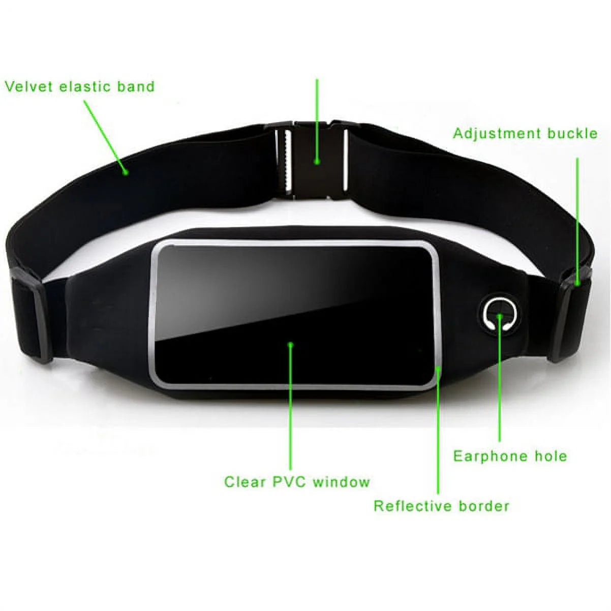 Black Sports Running Waist Bag Belt Case with Retractable Headset Hands-free with Mic O4850