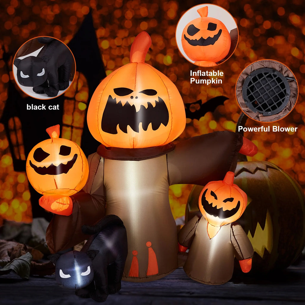 Inflatable Halloween Pumpkin with Cats, Built-in LED Lights, Outdoor Decor T535872