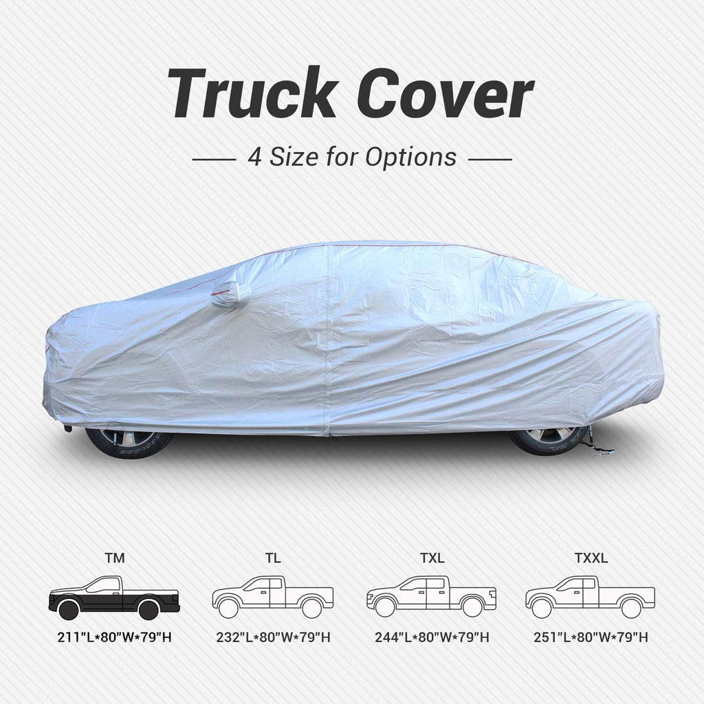 Hard Shell Truck Car Cover Waterproof UV-Proof Windproof Zipper Design with Straps Buckle Full Size Truck Length Up to 212" Pack of 2 E858
