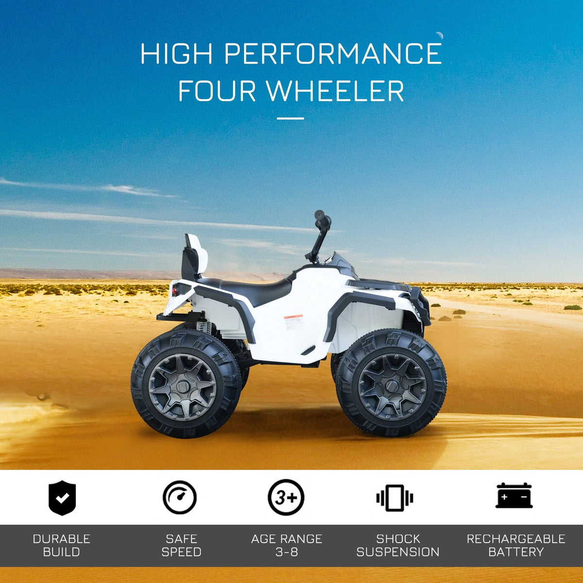 White Kids Ride-On ATV Car with Working Headlights V275757