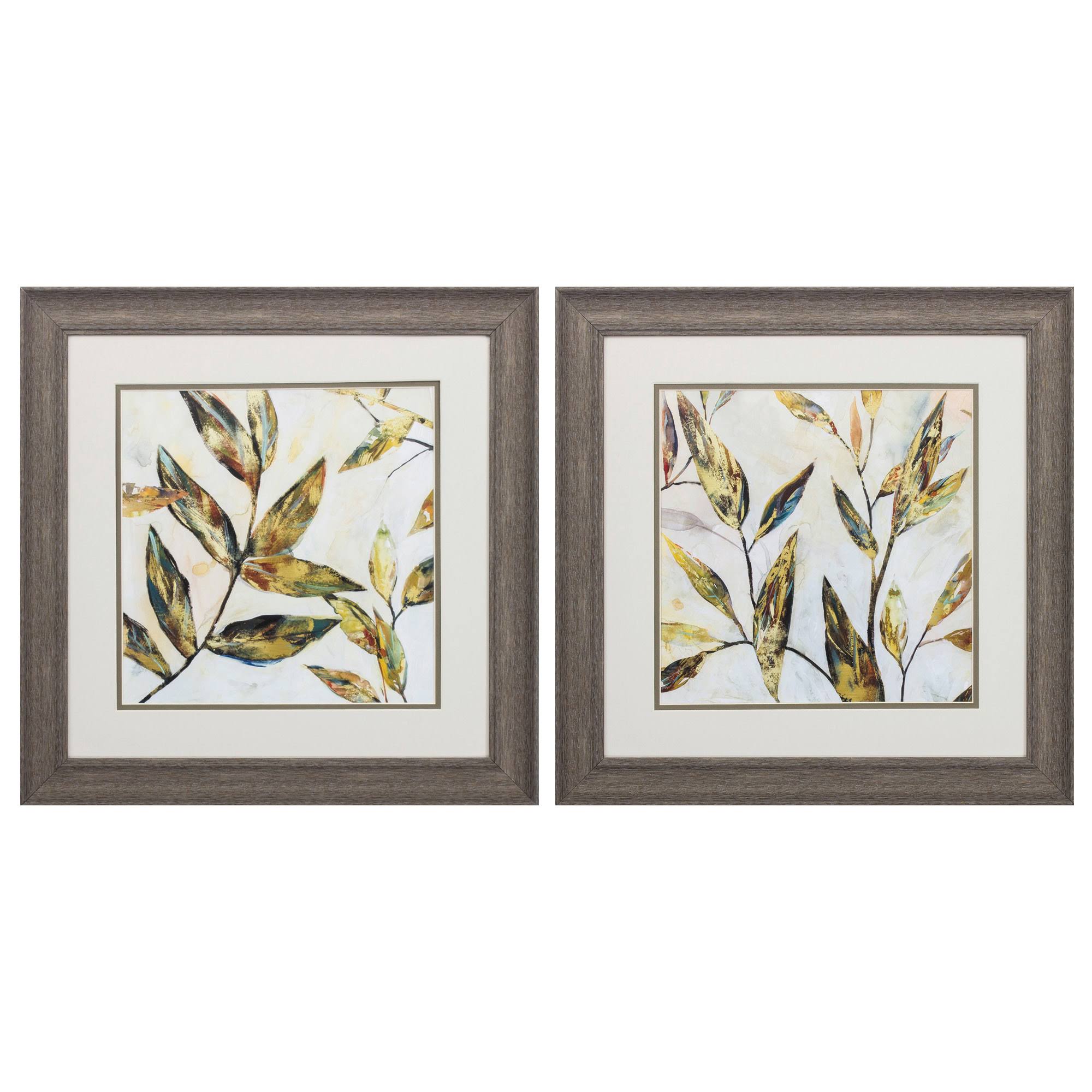Distressed Wood Toned Frame Gilded Leaves (Set of 2) E55284