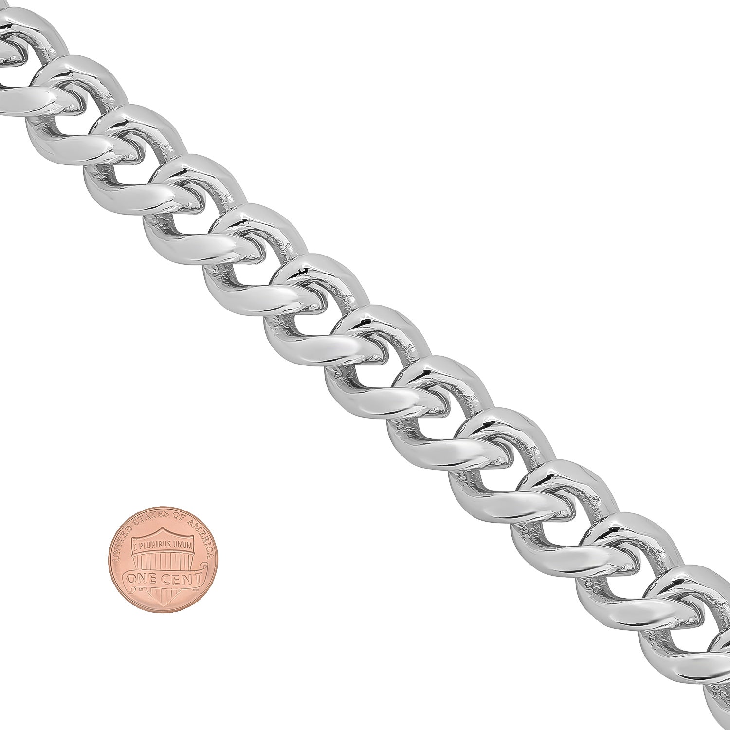 14mm Rhodium Plated Cuban Link Chain Necklace, 30 inches E858328