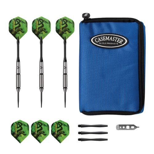 Tungsten Grooved Steel Tip Darts with Blue Dart Case Bundle G67651