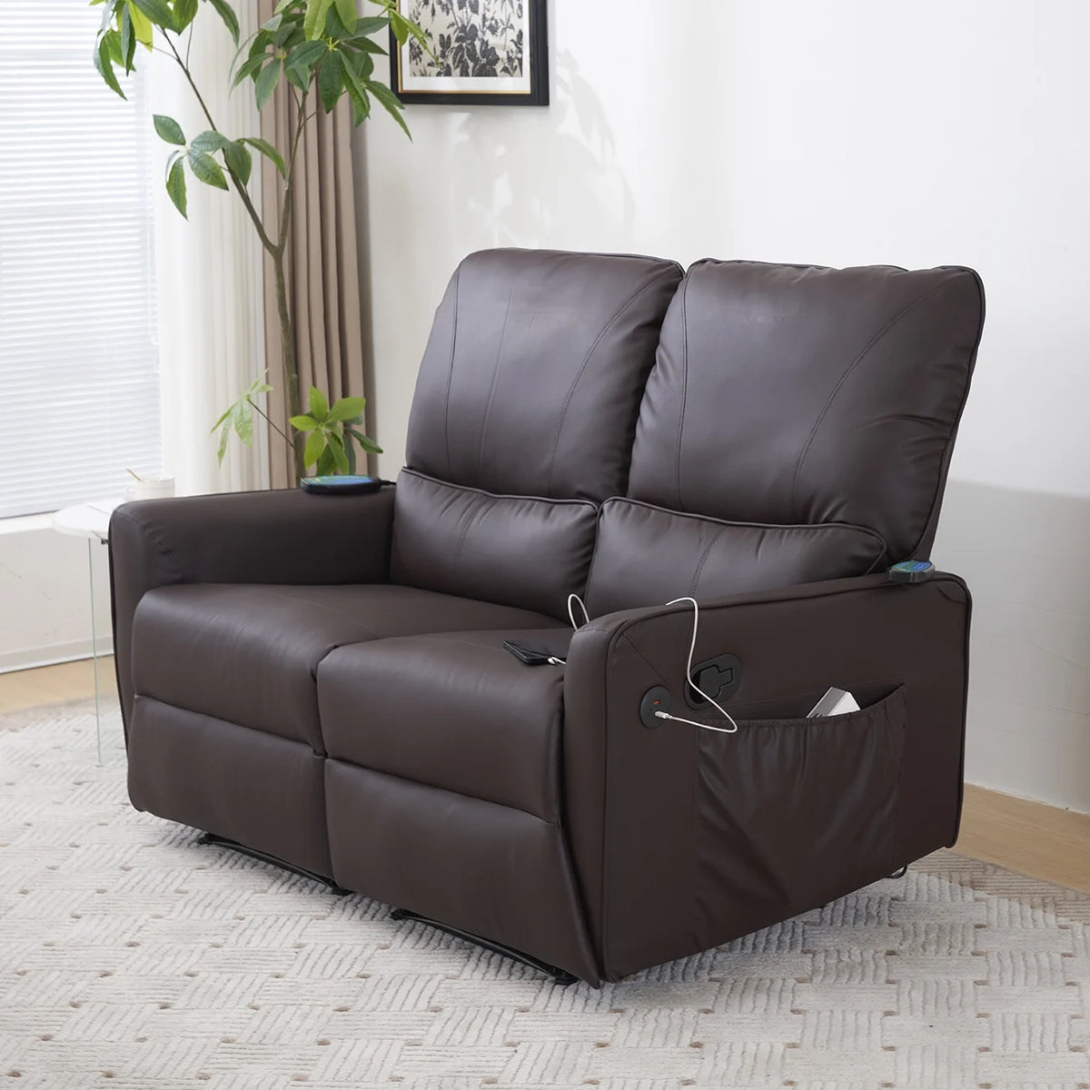 Brown 2 Seater Power Recliner with Massage and Heat T64007