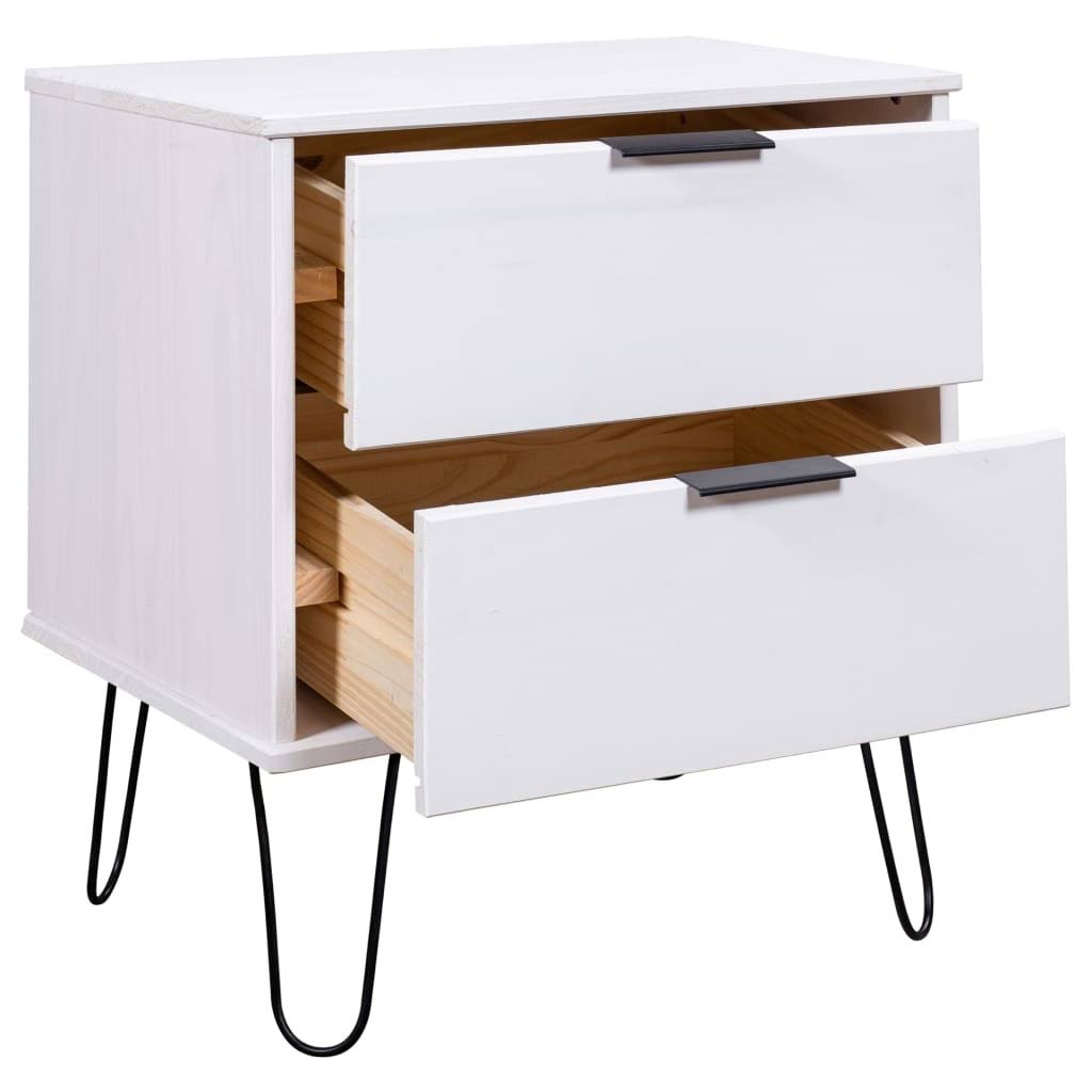 White Solid Pine Wood Bedside Cabinet H499090