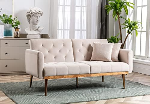 White Teddy Upholstered Futon Sofa Bed with 3 Adjustable Positions H4778