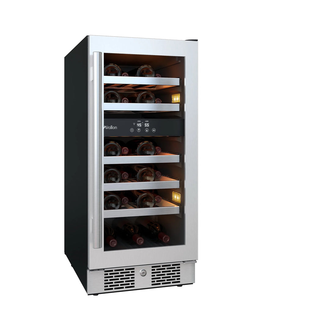 15" Wide 23 Bottle Dual Zone Stainless Steel Wine Cooler O37513