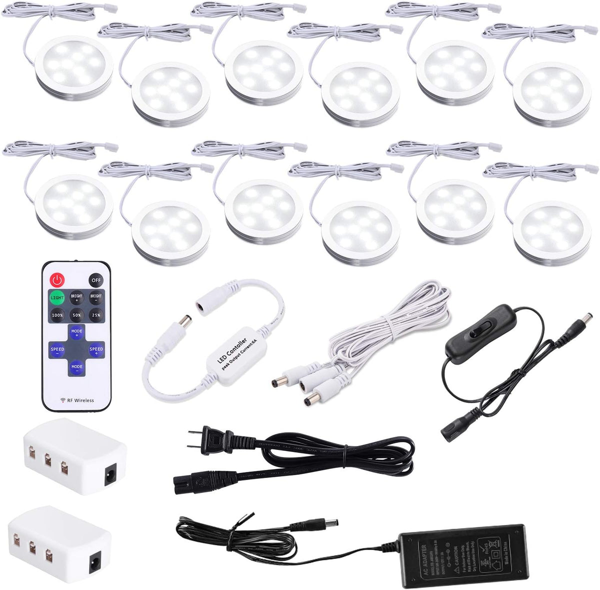 12 Kit Warm White LED Under Cabinet Lighting Kit with Wireless Remote Control W58714