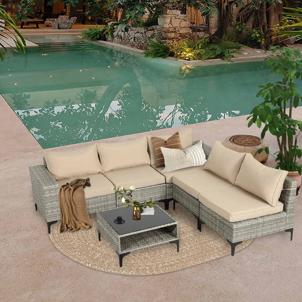 6 Piece Rattan Sectional Sofa Set T242