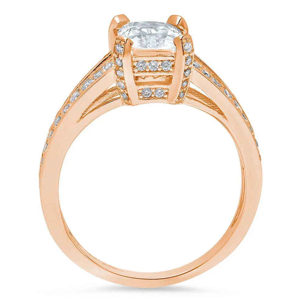 14K Rose Gold Emerald Cut Natural Diamond Engagement Ring X566013