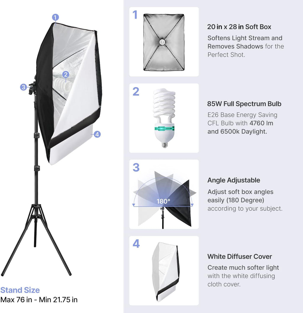10 ft. Backdrop Support Stand Softbox Lighting Kit with White Black Green Background Screen L55948