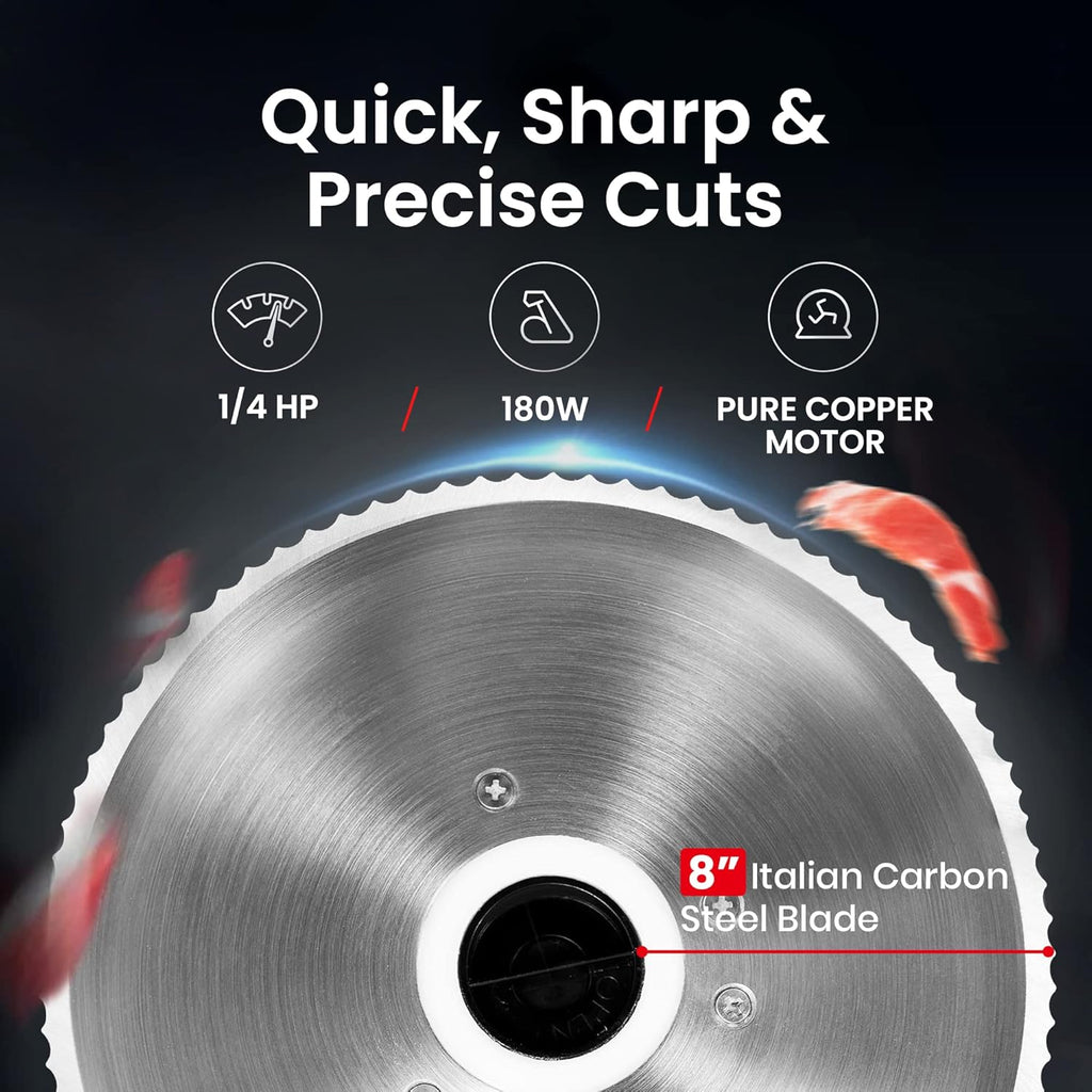 Electric Meat Slicer with 8 Carbon Steel Blade, 0.5mm to 15mm Adjustable Slicing Thickness Y465963
