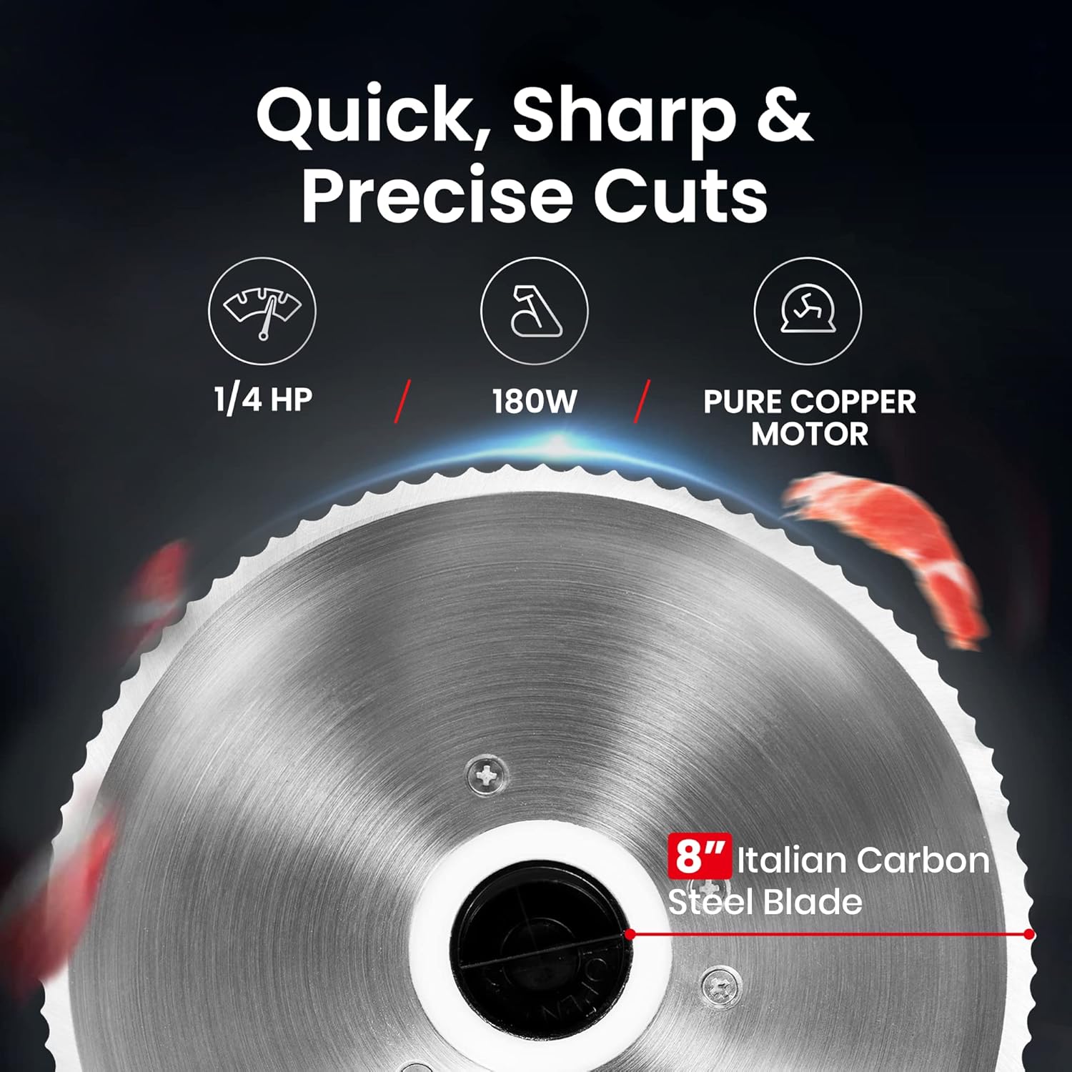 Electric Meat Slicer with 8 Carbon Steel Blade, 0.5mm to 15mm Adjustable Slicing Thickness Y465963