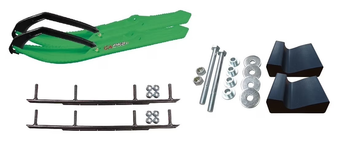 Green BX Snowmobile Skis with 10" Round Bars Complete Kit P7042