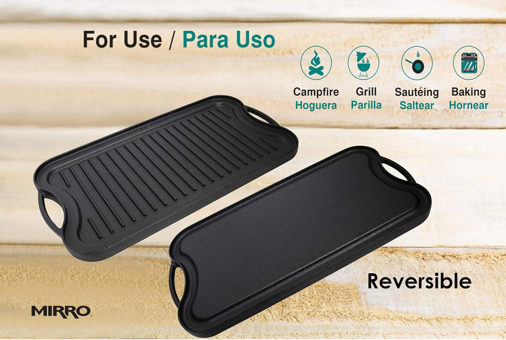 Pre-Seasoned Cast Iron Reversible Grill Griddle 20 Inch x 10.5 Inch Black S23352