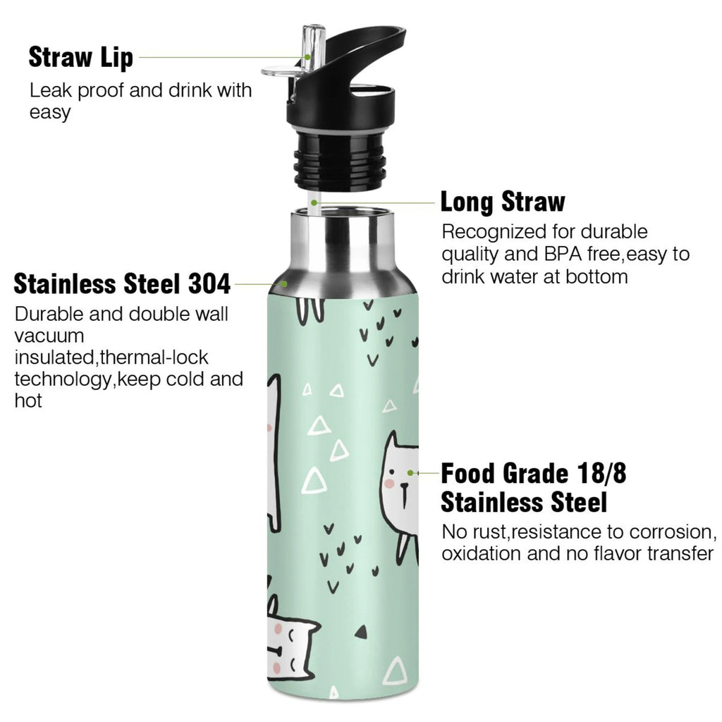 Green Vacuum Insulated Stainless Steel Water Bottle with Straw Lid 20 OZ X429