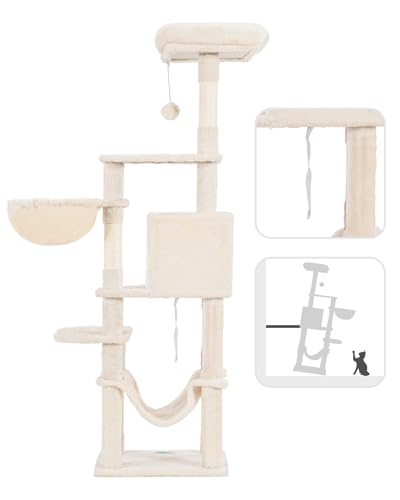 Light Gray Multi-Level Cat Tree with Hammock and Scratching Posts C563