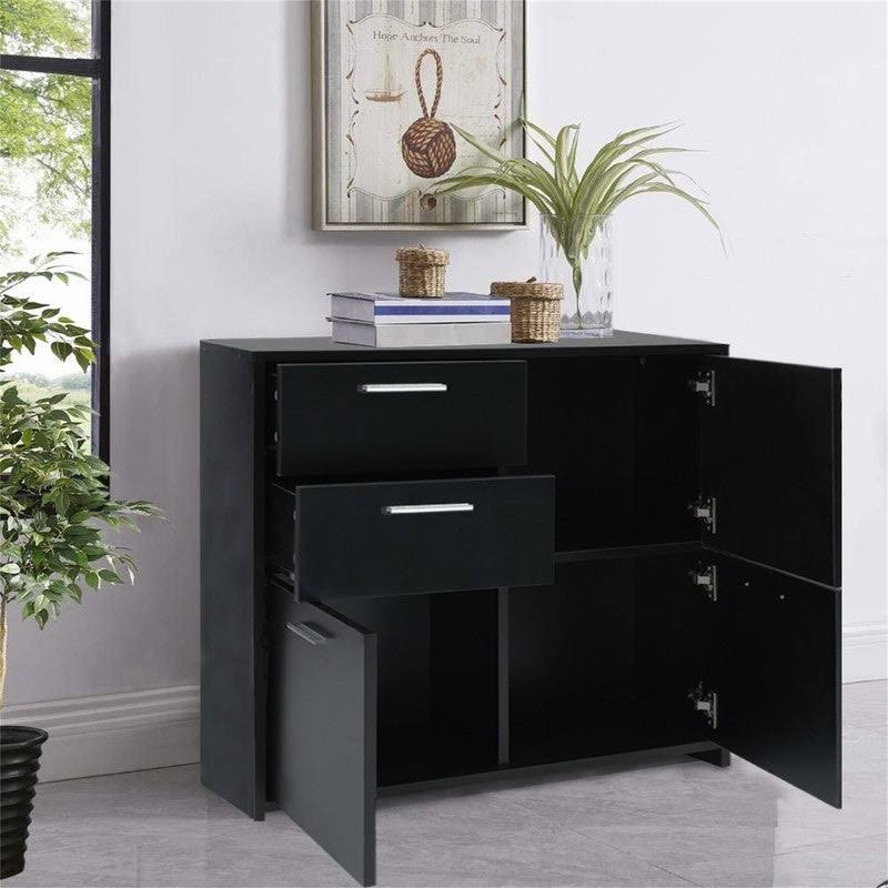 Black Wood Finish Storage Cabinet with 2 Drawers and 3 Side Cabinet E642343