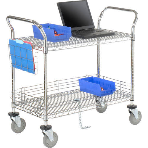 Chrome Utility Cart with 2 Shelf and Polyurethane Brake Casters N3971