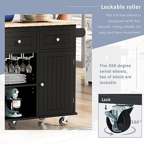 White Kitchen Island with Storage, Drop Leaf, Power Outlet, 2 Drawers, Wine Rack, Spice Rack B486