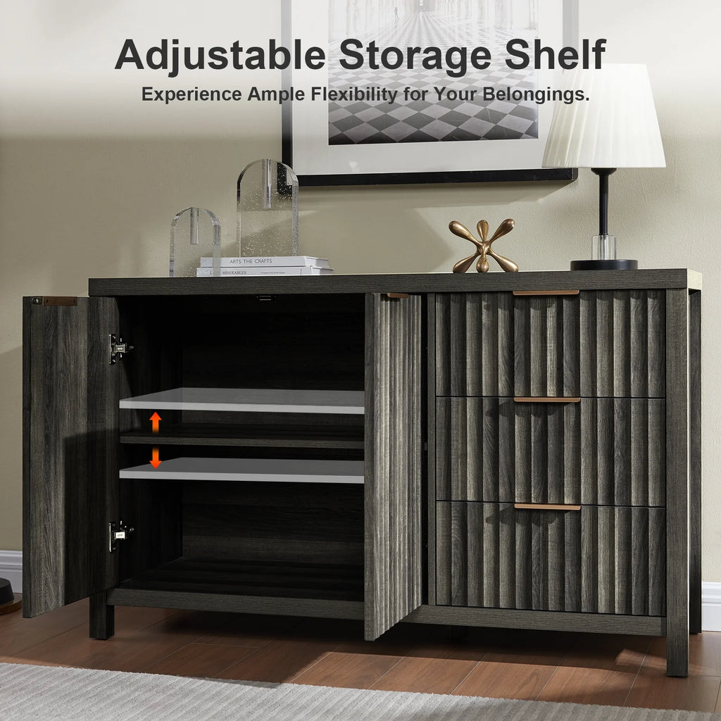 Black Oak Buffet Sideboard Storage Cabinet with Drawer and Doors A401