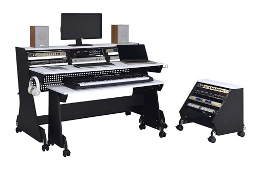Black 88 Keys Music Studio Desk Workstation with Rack Cabinet U8588