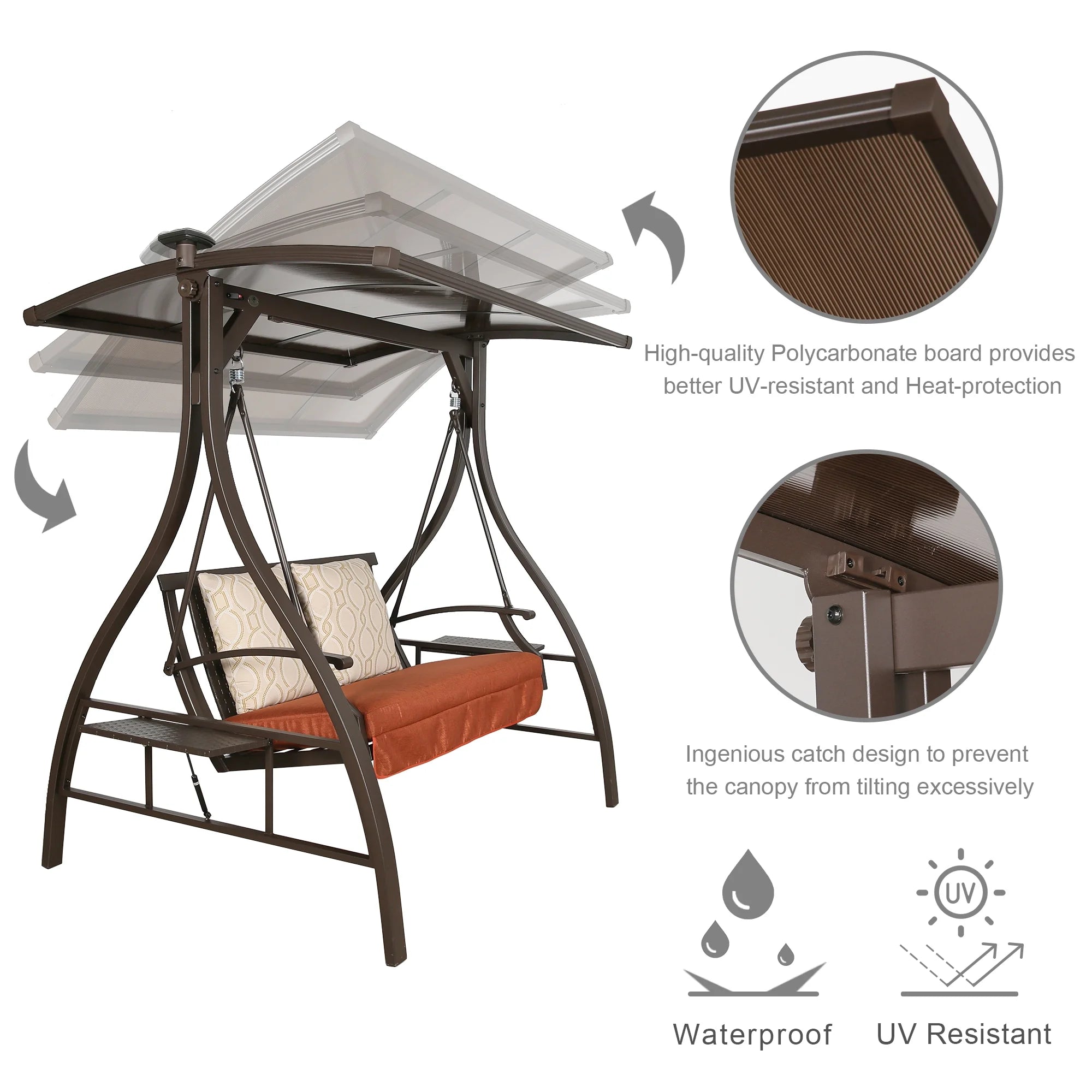 2-Person Outdoor Hardtop Canopy Porch Swing with Stand I1842