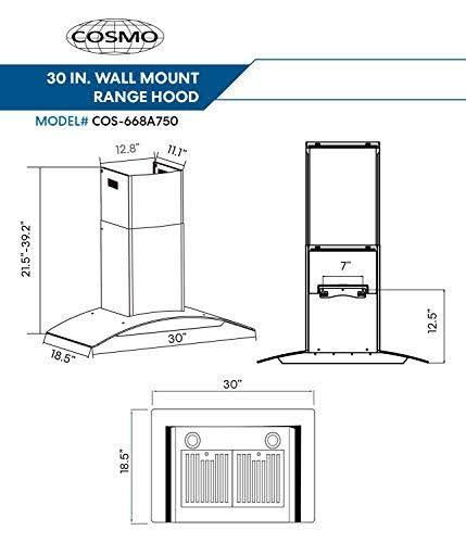 30x22 Wall Mount Range Hood with Glass, Stainless Steel I473