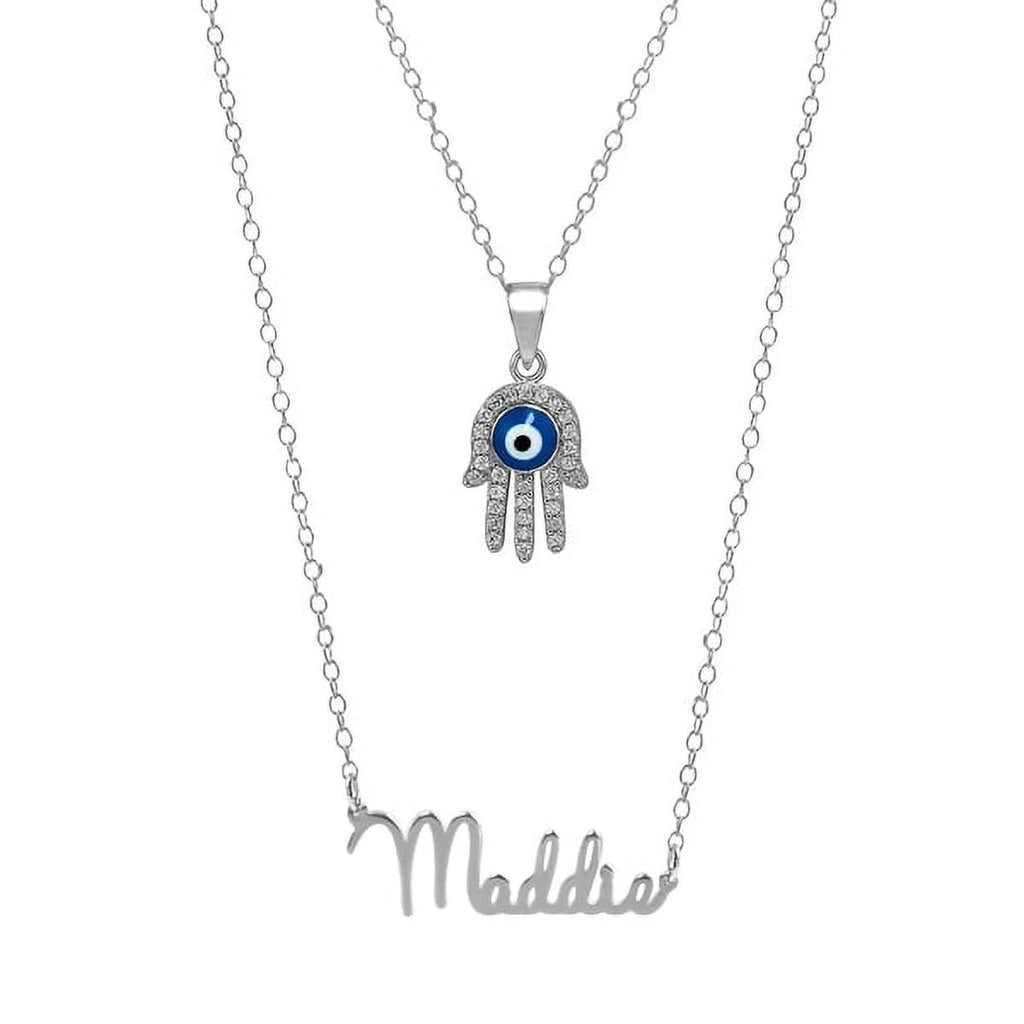 Sterling Silver Nameplate Necklace With Hamsa, 18 inch Link Chain Q553641