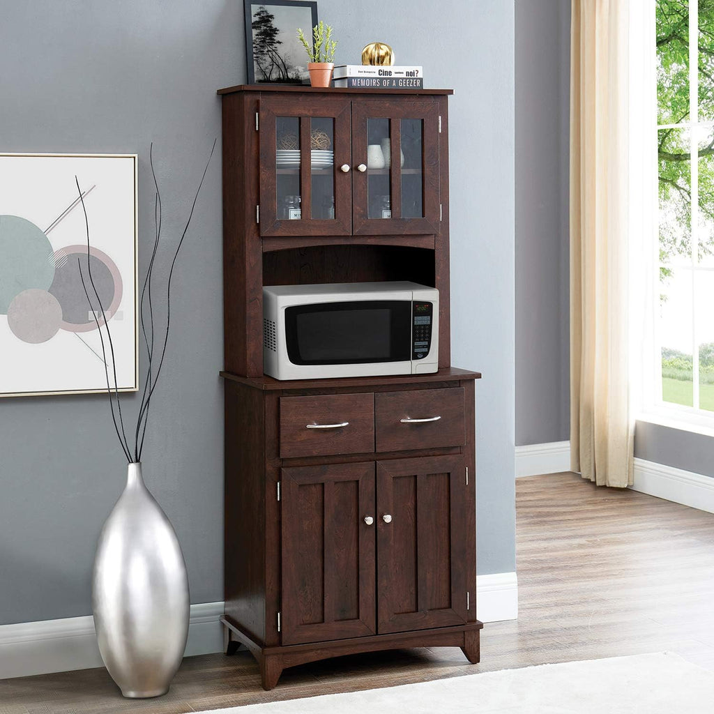 Charcoal Microwave Storage Stand with Double Door Top and Bottom Cabinets K12215